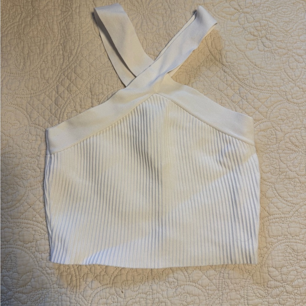 Sincerely Jules White Ribbed Asymmetrical Crop Tank